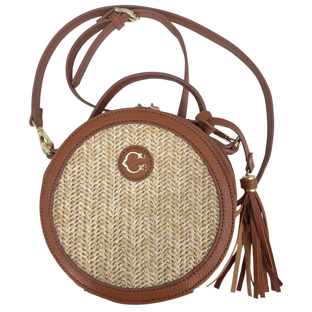 C. Wonder Womens Round Crossbody Bag Woven Straw Rafia Cottagecore Coastal